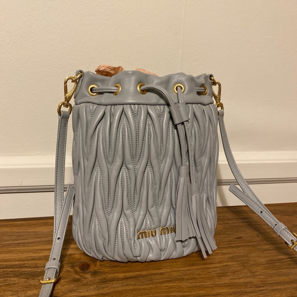 Miu Miu Light Gray Matelassé Crossbody Bag